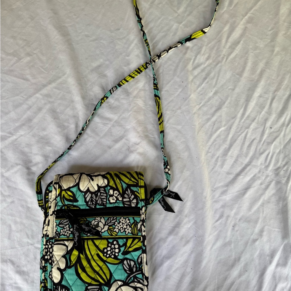 Vera Bradley Turquoise, Lime & White Floral Quilted Crossbody